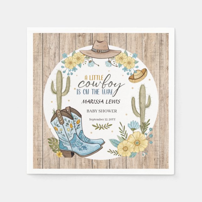 Budget cowboy Bleu Yellow Western boots felt hat Napkin (Front)