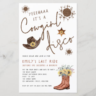 Budget Cowgirl Disco Bachelorette Party Invitation