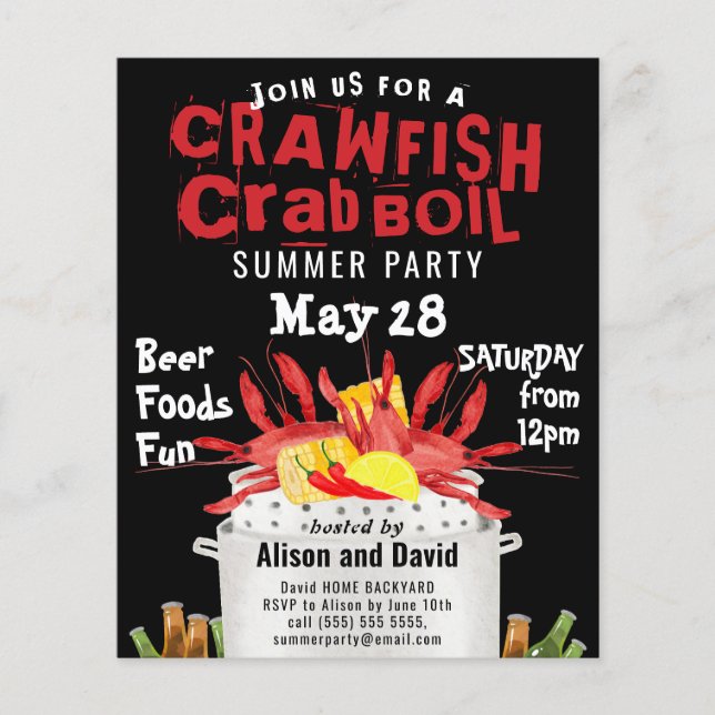 BUDGET Crab Crawfish Boil Summer Party Invitation (Front)