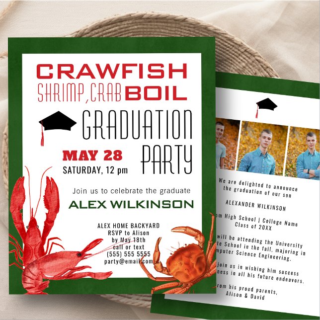 BUDGET Crawfish Boil 3 Photo Graduation Invitation (Creator Uploaded)