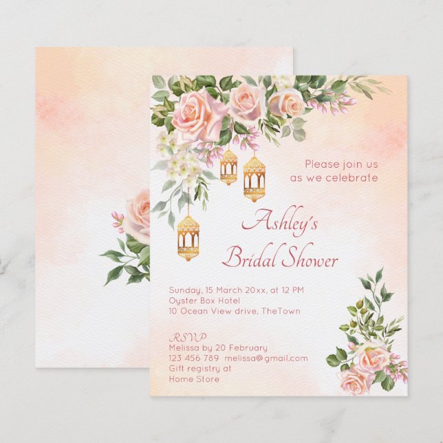 Budget cream roses Moroccan lanterns bridal shower (Front/Back)