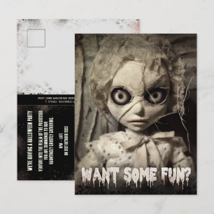Budget Creepy Sack Doll Adult Halloween Invitation Postcard