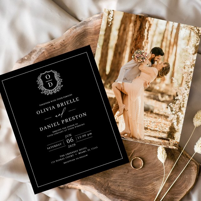 Budget Crest Black Photo Wedding Invitation (Creator Uploaded)