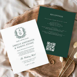 Budget Crest Monogram Wedding QR Code Invitation