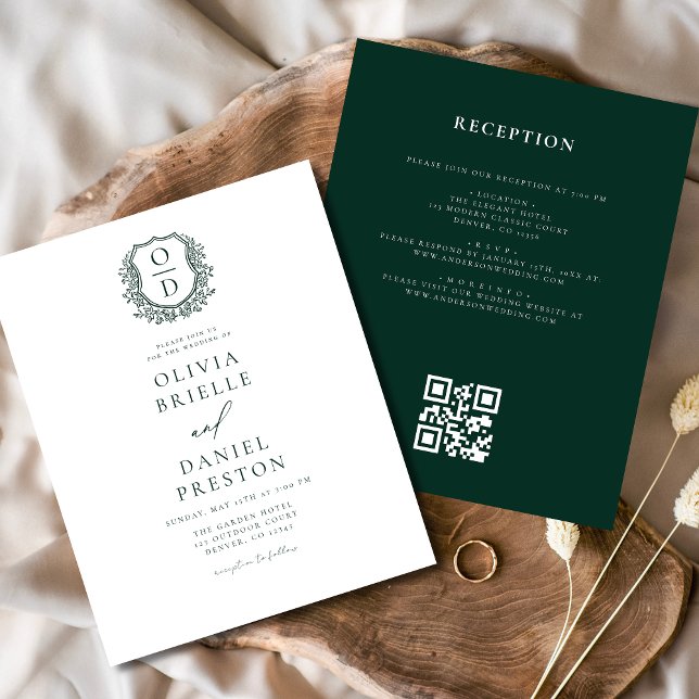 Budget Crest Monogram Wedding QR Code Invitation Flyer (Creator Uploaded)