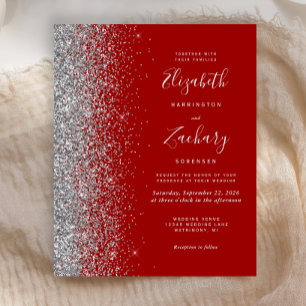 Budget Crimson Silver Glitter Wedding Invitation