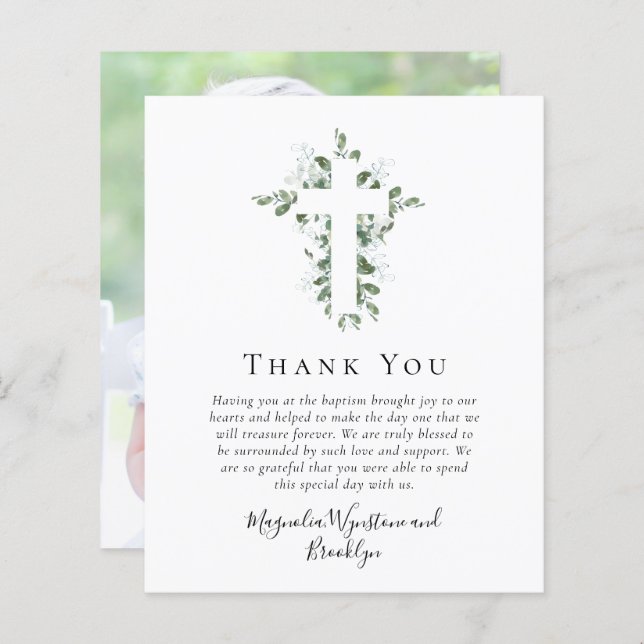 Budget Cross Photo Baptism Thank You Card (Front/Back)