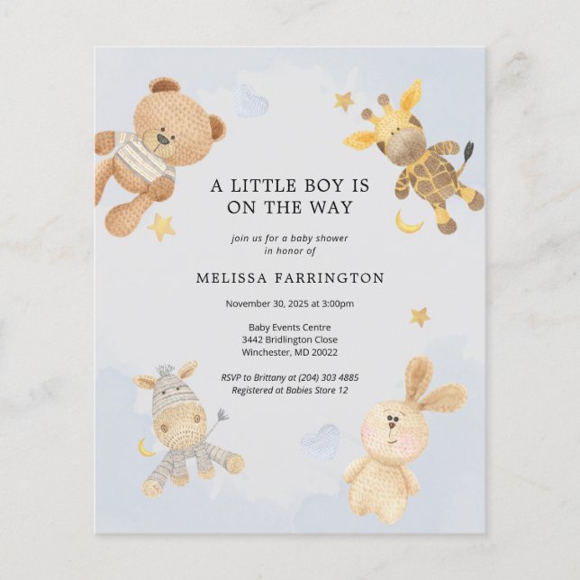 Budget Cuddly Toys Cute Baby Shower Invitation Flyer (Front)