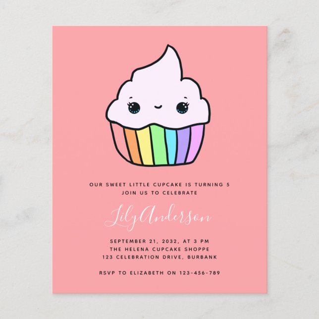 Budget Cupcake Kid's Birthday Party Invitation (Front)