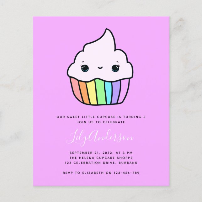 Budget Cupcake Kid's Birthday Party Invitation (Front)