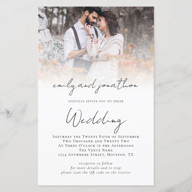 Budget Custom Photo QR Code Script Wedding Invite (Front)