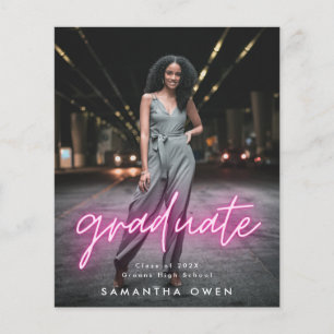 Budget Customisable Pink Neon Graduation Photo Flyer