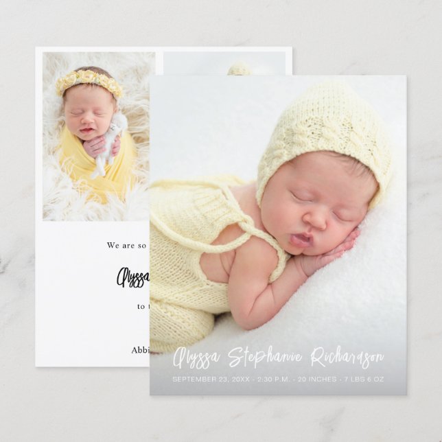 Budget Cute 4 Multi Photo Verti Baby Announcement  (Front/Back)