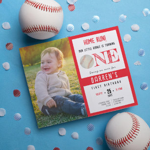 Budget Cute Baseball Photo 1st Birthday Invitation
