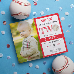 Budget Cute Baseball Photo 2nd Birthday Invitation
