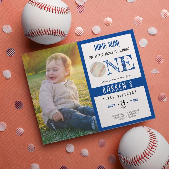 Budget Cute Baseball Photo Boy 1st Birthday Invite (Creator Uploaded)