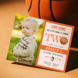 Budget Cute Basketball Photo 2nd Birthday Invite