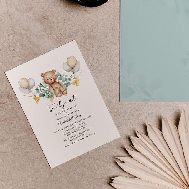 Budget Cute Bear Baby Shower Eucalyptus Invitation (Creator Uploaded)