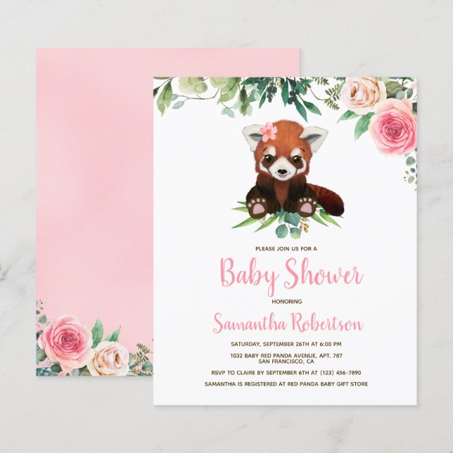 Budget Cute Bear Blush Pink Baby Shower Invitation (Front/Back)