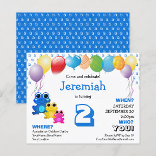 Budget Cute Blue Boys 2nd Birthday Invitation