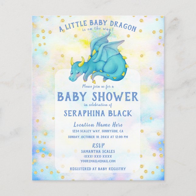 BUDGET Cute Blue Dragon Baby Shower Invitation (Front)