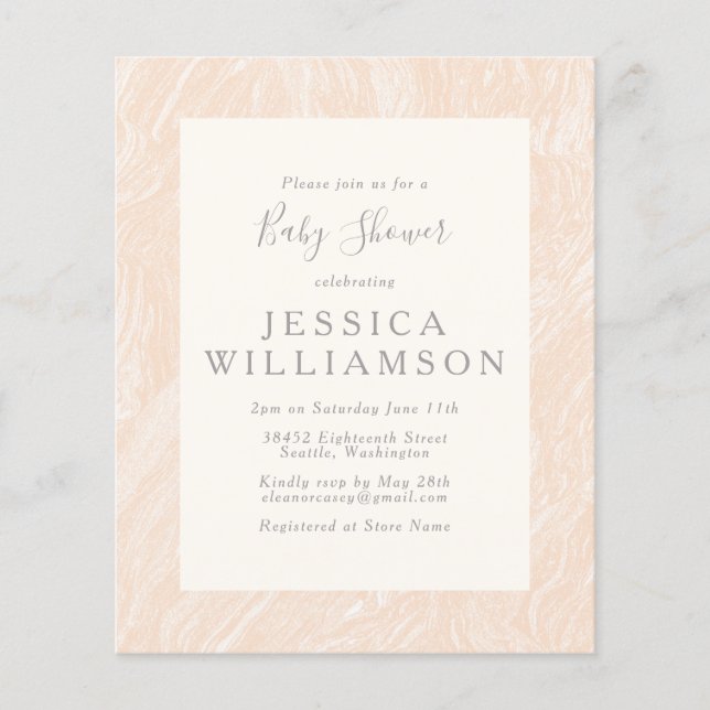 Budget Cute Boho Peach Blush Marble Baby Shower (Front)
