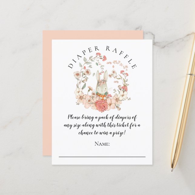 Budget Cute Bunny Diaper Raffle Girl Baby Shower (Front/Back In Situ)