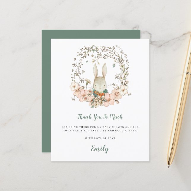 Budget Cute Bunny Sage Baby Shower Thank You (Front/Back In Situ)