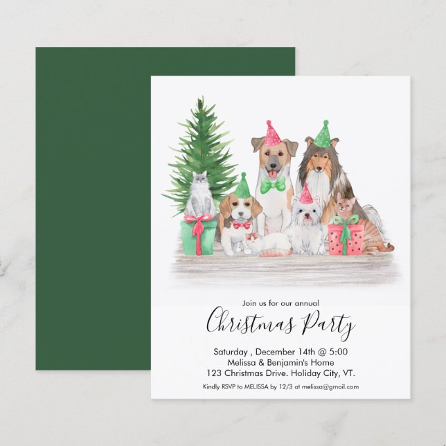 Budget Cute Christmas Animals Dog Cat Invitation (Front/Back)