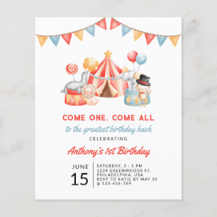 Budget Cute Circus Carnival Festival 1st Birthday Flyer