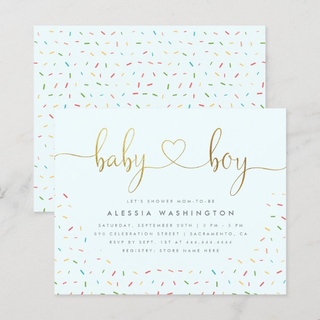 Budget Cute Confetti Sprinkle Gold Boy Baby Shower (Front/Back)