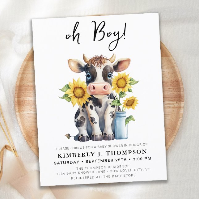 Budget Cute Cow Sunflowers Baby Shower Invitation (Creator Uploaded)