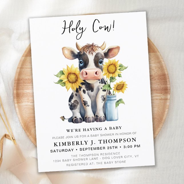 Budget Cute Cow Sunflowers Farm Baby Shower Invite (Creator Uploaded)