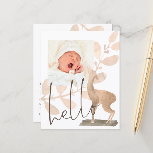 Budget Cute Deer Baby Photo Birth Announcement (Front/Back In Situ)