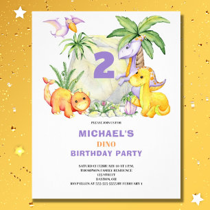 Budget Cute Dinosaur 2nd Birthday Invitation Flyer