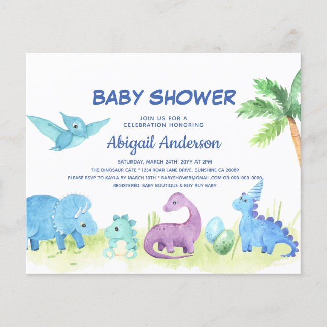 Budget Cute Dinosaur Baby Shower Invitation (Front)