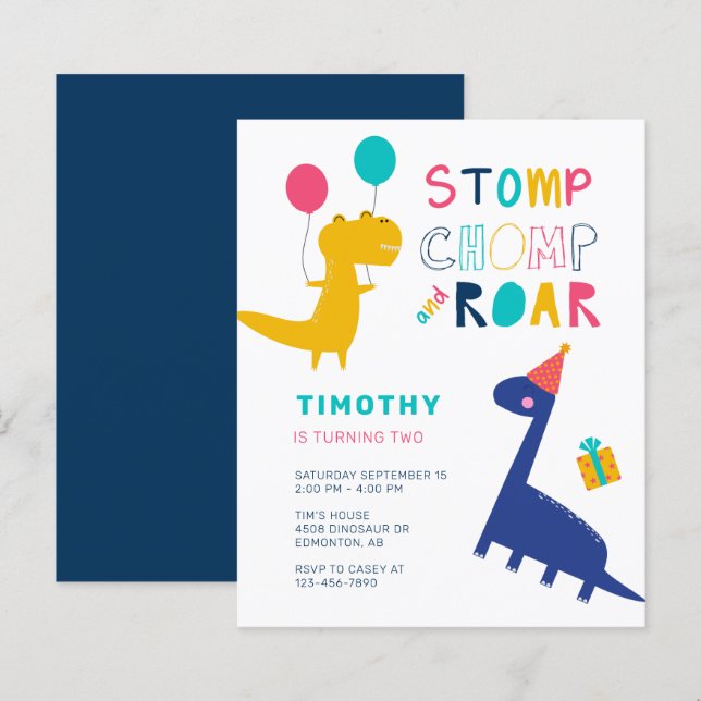 Budget Cute Dinosaur Birthday Colourful Party Boys (Front/Back)