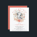 Budget Cute Elephant Coral Baby Shower Invitation<br><div class="desc">Budget Cute Elephant Coral Baby Shower Small Invitation. A budget price SMALLER 4.5” x 5.6” alternative. Available in a SEMI-GLOSS 110 lb CARD STOCK which is the default option (thicker for invitations), OR a SATIN FINISH 80 lb THINNER PAPER STOCK (ideal for enclosures). Envelopes are an optional extra and are...</div>