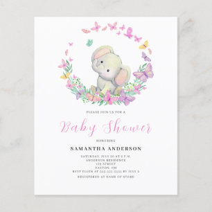 Budget Cute Elephant Girl Baby Shower Invitation  Flyer