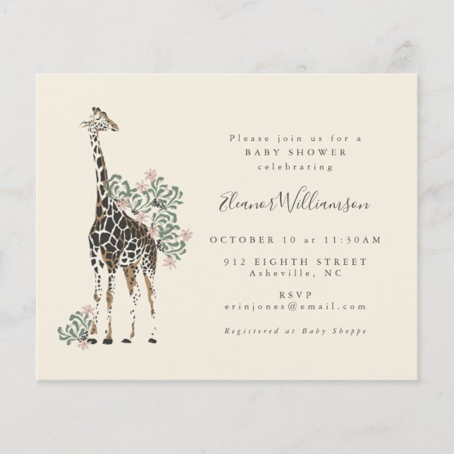 Budget Cute Floral Giraffe Simple Baby Shower (Front)
