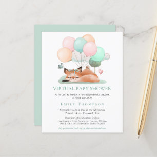 Budget Cute Fox Asleep Teal Virtual Baby Shower
