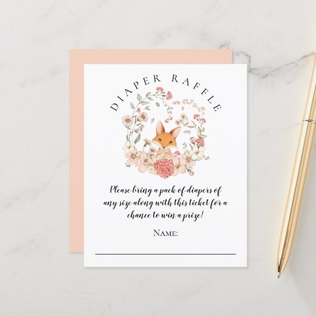 Budget Cute Fox Diaper Raffle Girl Baby Shower (Front/Back In Situ)