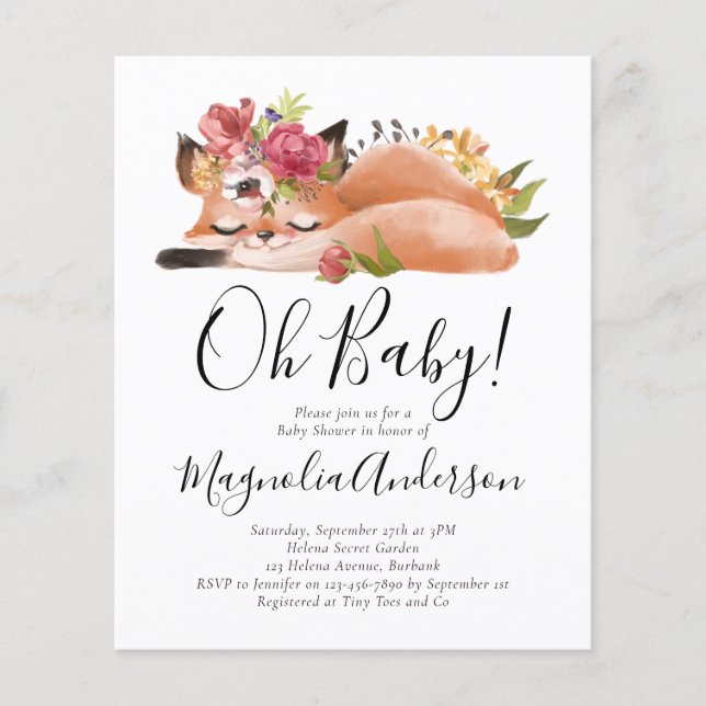 BUDGET Cute Fox Oh Baby Shower Invitation (Front)