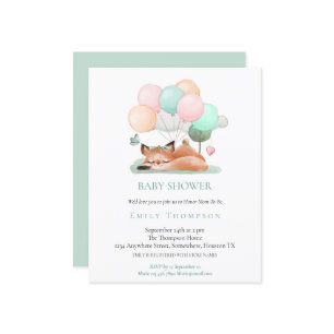 Budget Cute Fox Teal Baby Shower Invitation