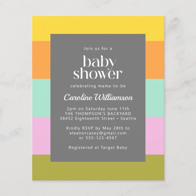 Budget Cute Geometric Stripes Pastels Baby Shower (Front)