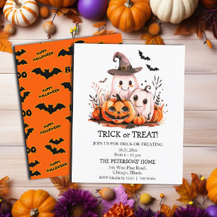 Budget Cute Ghosts Trick or Treat Invitation