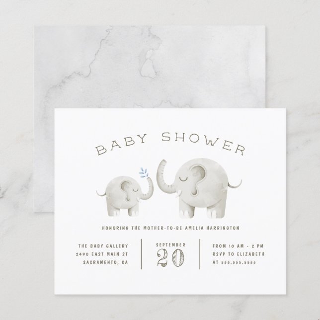 Budget Cute Grey Watercolor Elephant Baby Shower (Front/Back)