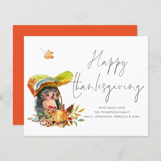 Budget Cute Hedgehog Script Happy Thanksgiving (Front/Back)