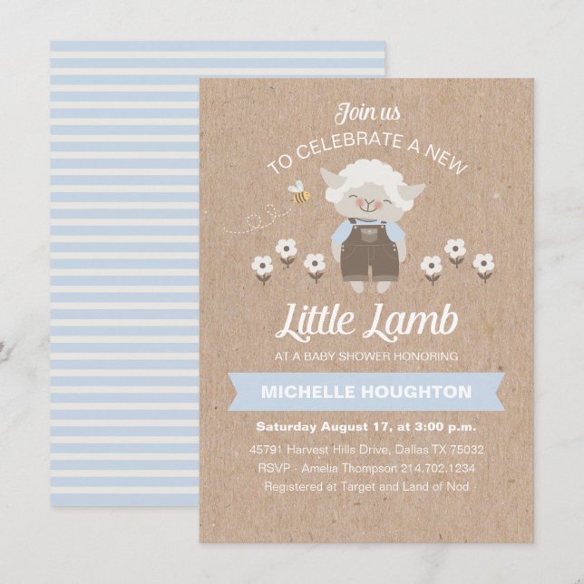 Budget Cute Lamb Baby Boy Shower Invitation (Front/Back)