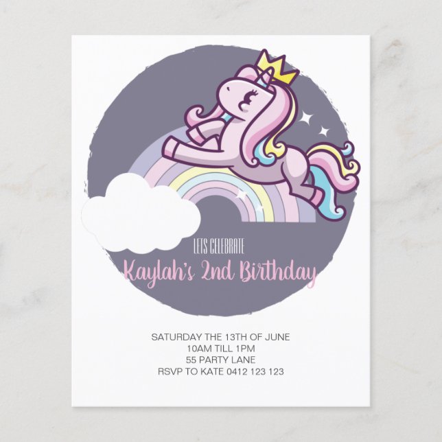 BUDGET Cute Magical Unicorn Invitation (Front)